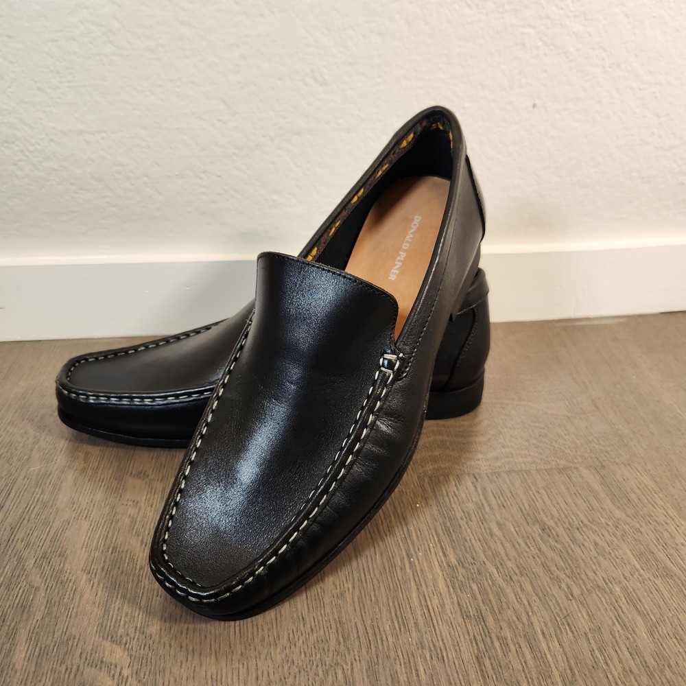 New Donald Pliner Reuben 61 Loafer Men's 9 Black Leather Slip On Driving Shoes